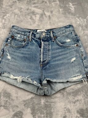 AGOLDE Jaden Shorts Womens 25 High Waisted Button fly Swapmeet Distressed Denim